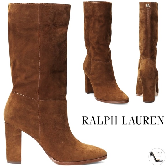 RALPH LAUREN ARTIZAN II BROWN SUEDE BOOTS Almond Toe Pull On Heeled Booties 9.5 - Picture 1 of 16